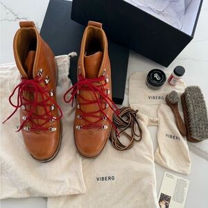 Viberg Leather Boots with Red Laces, Size 10.5
